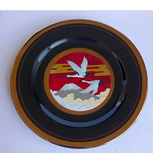 Art of Chokin Other - RARE Art Of Chokin Collector Plate, Cranes In Flight on Red, 24k Gold Rim 6.25"